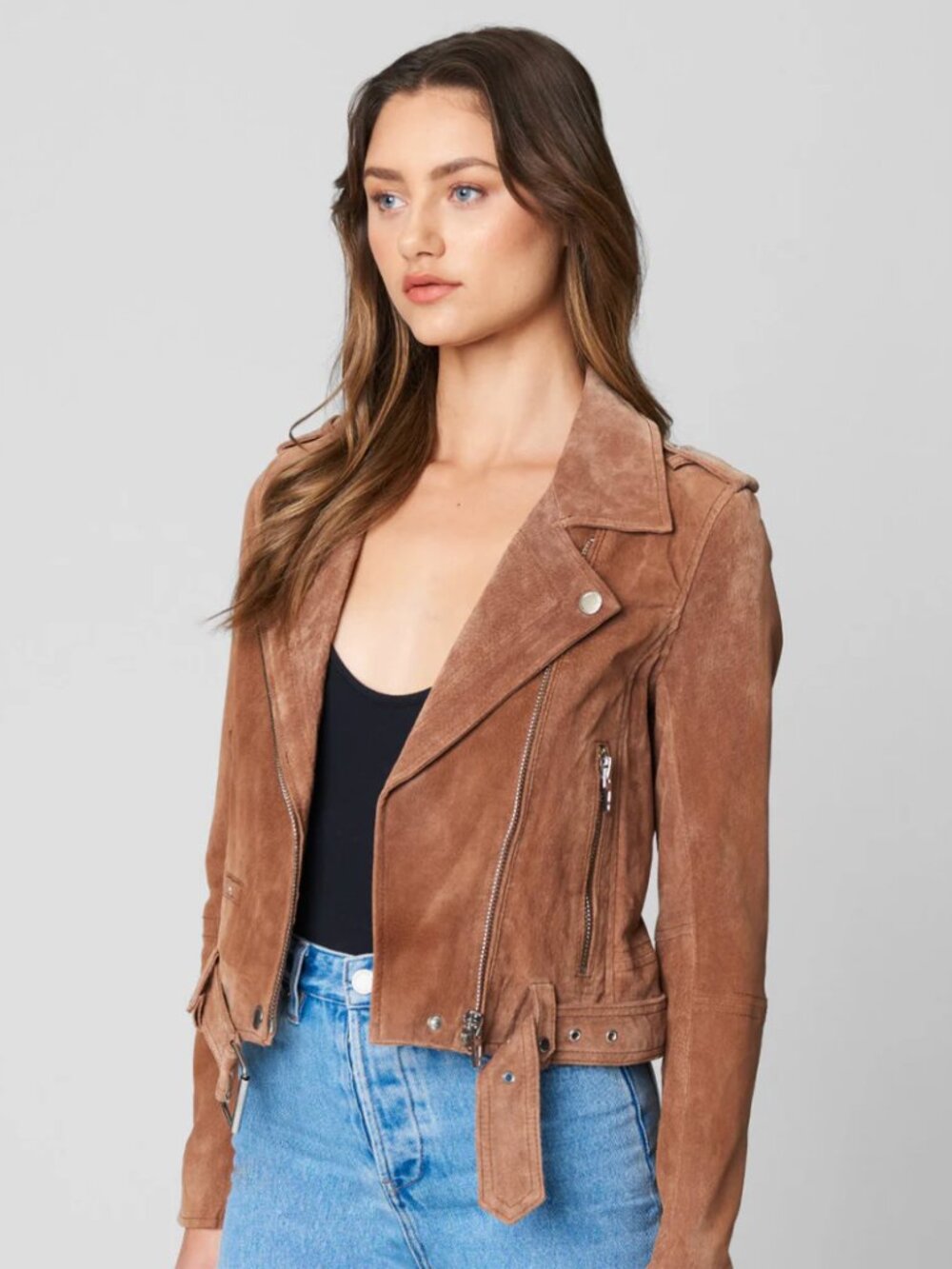 Blank NYC Coffee Bean Brown Suede Leather Zip-Front Biker Moto Jacket XS $400